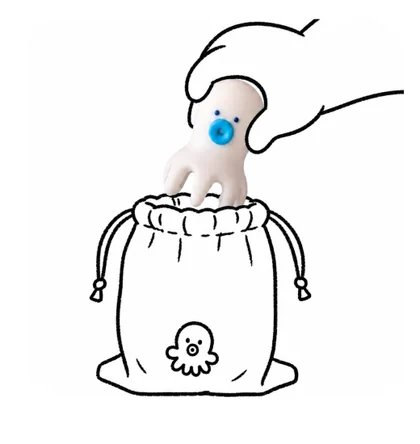 巾着に入れて持ち運べるタコもみのイラスト
