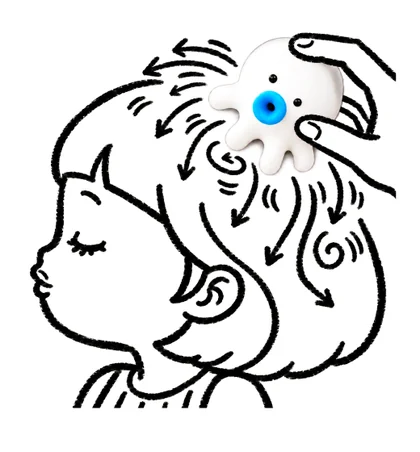タコもみで頭皮をもみほぐすイラスト